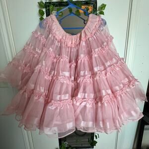 Vintage Ruthad Pink Tiered Square Dancing Skirt Petticoat Drawstring